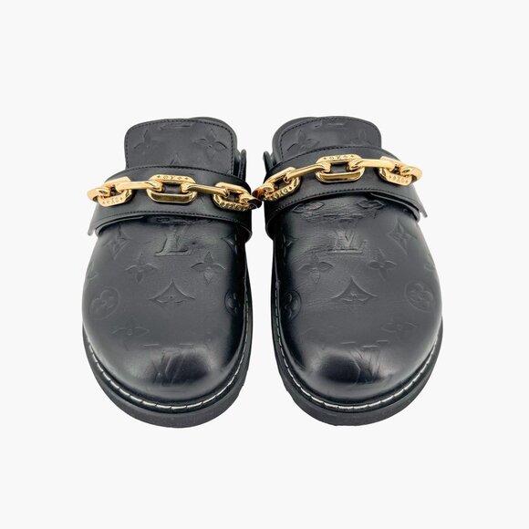Louis Vuitton Cosy Flat Clog EU 38 US 8 Black LV Monogram Leather Mule Cozy - Picture 2 of 11